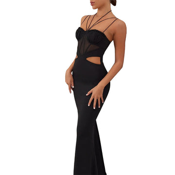 Mesh Waist Cutout Sling Dress